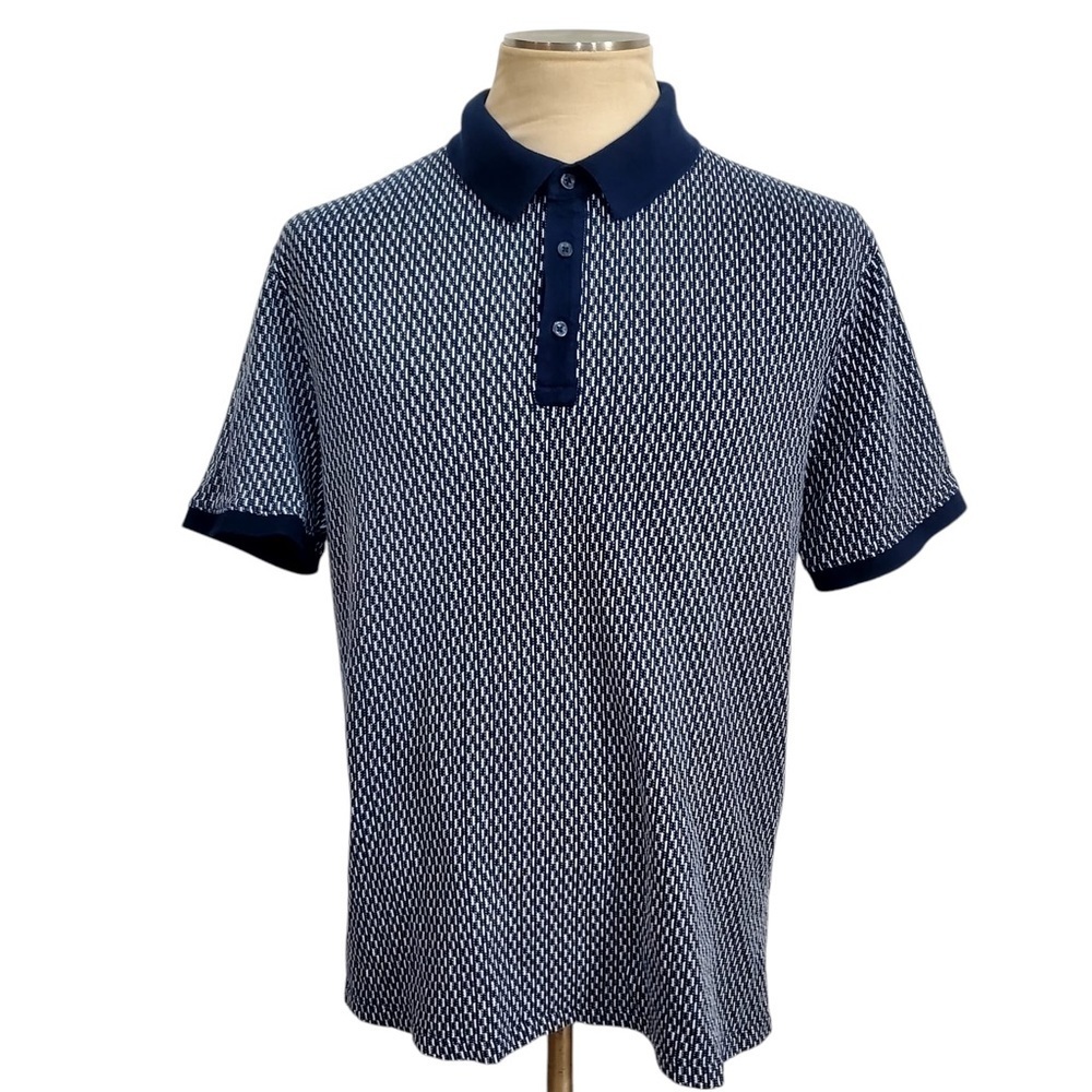 Express Polo Shirt Blue White Stripes   Size Large